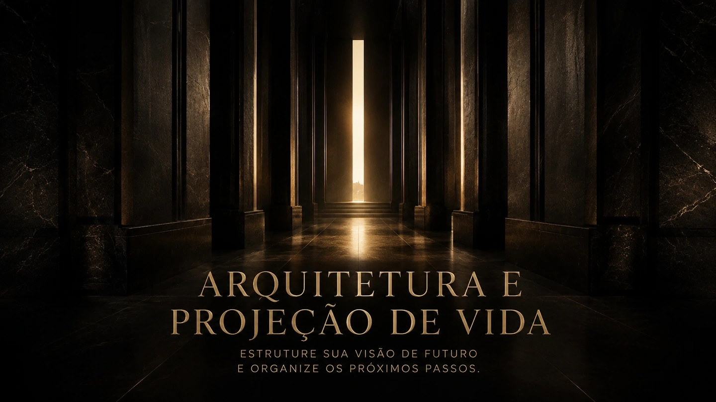 Capa da aula 04: Arquitetura e Projeção de Vida. Estruture sua visão de futuro e organize os próximos passos.